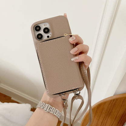 Classic Phone Case With Zip Wallet And Strap For iPhone Coffee-JDK241031