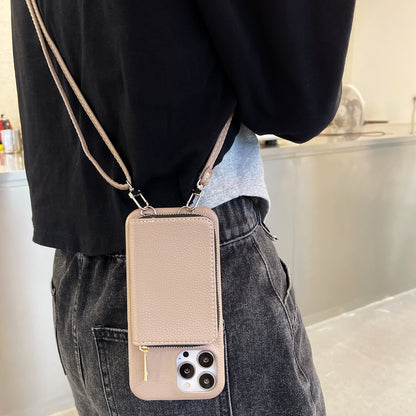 Classic Phone Case With Zip Wallet And Strap For iPhone Coffee-JDK241031