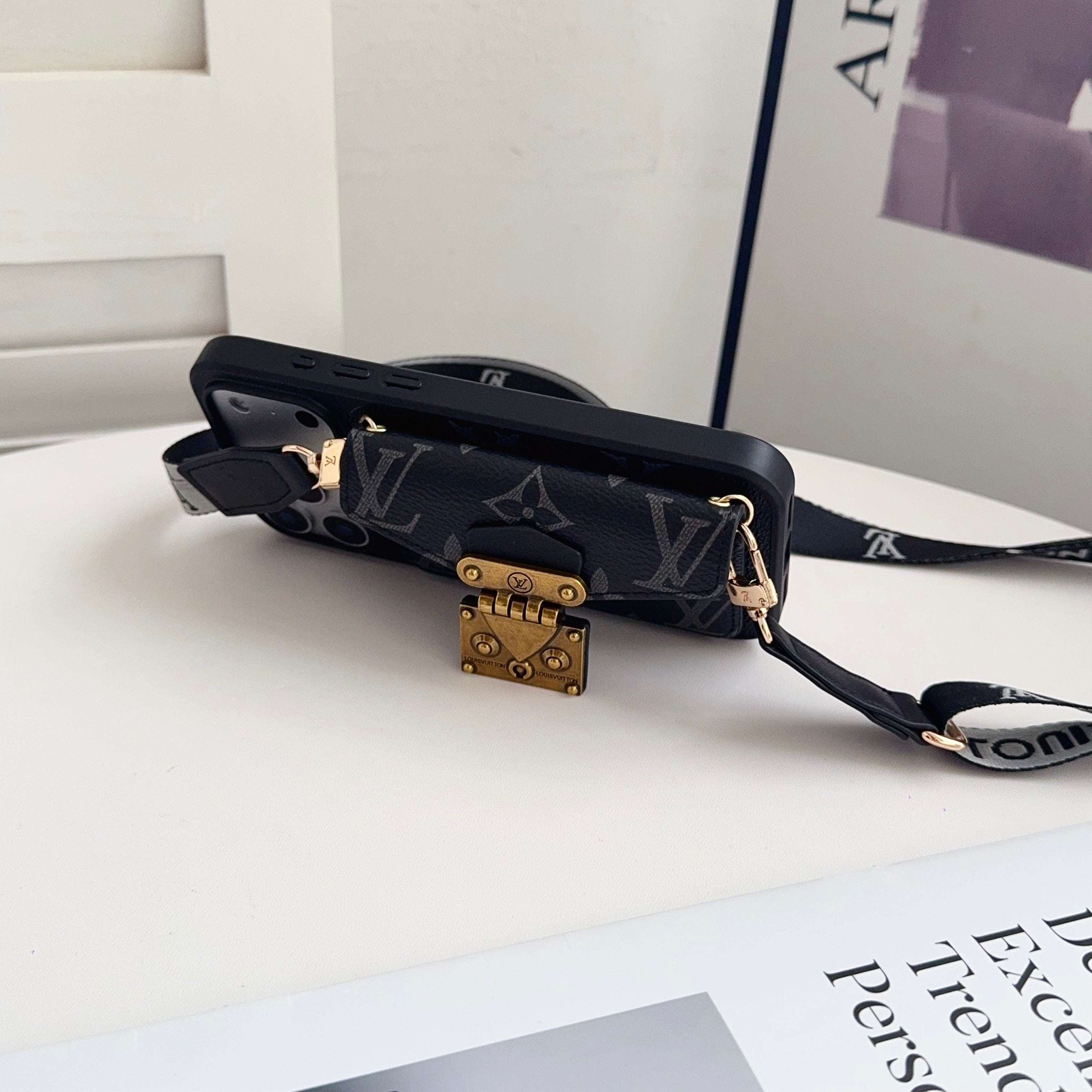 Classic Leather Monogram iPhone Case With Card Holder And Strap-CFK251605