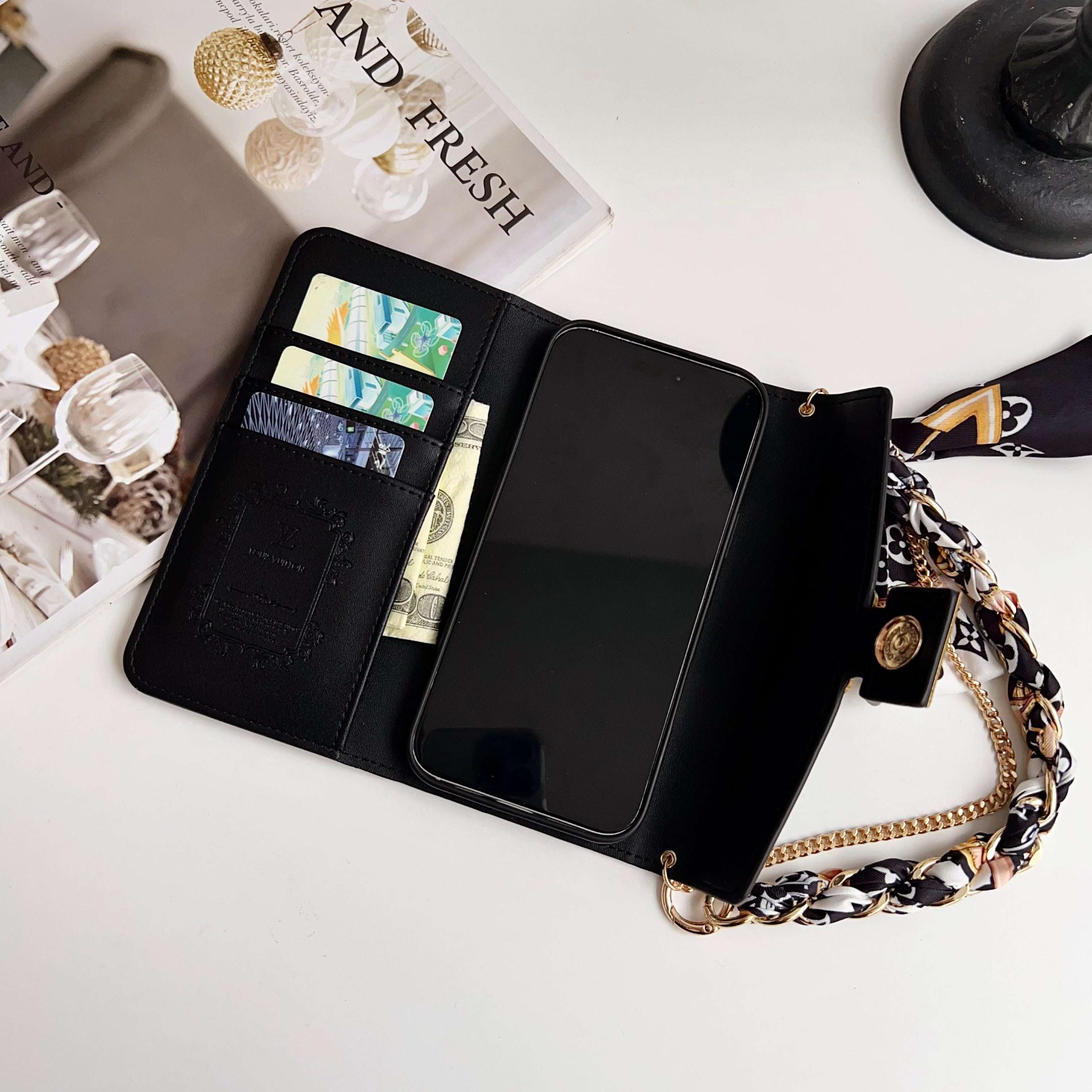 GG iPhone Case With Wallet And chain For iPhone 17 Series-CYGG082