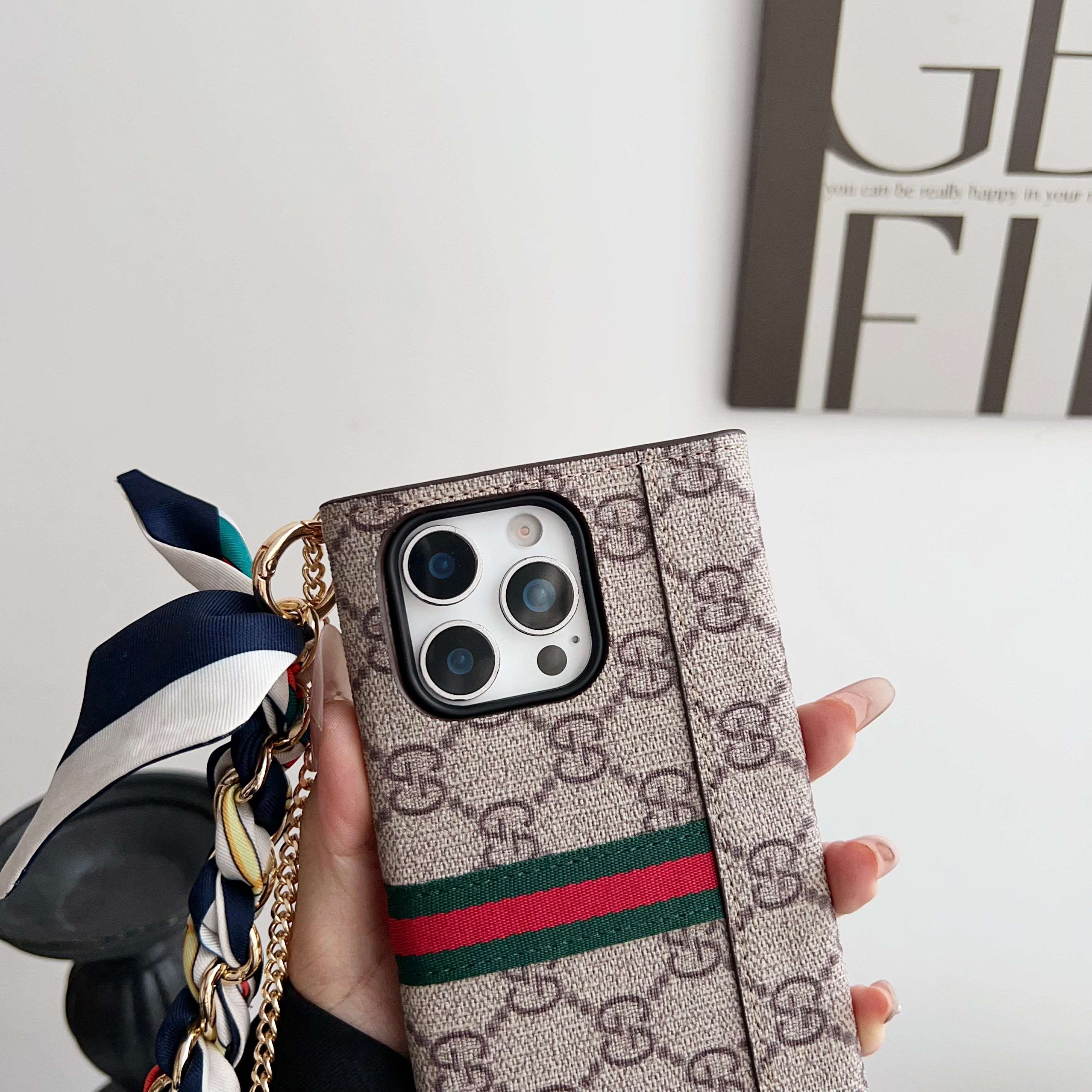 GG iPhone Case With Wallet And chain For iPhone 17 Series-CYGG082