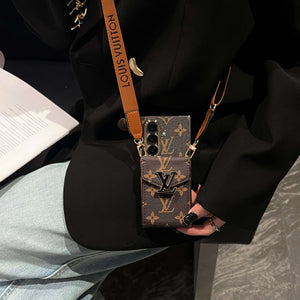 Luxury Monogram Samsung Galaxy Z Fold Series Case With Card Holder And Strap-CYLV085