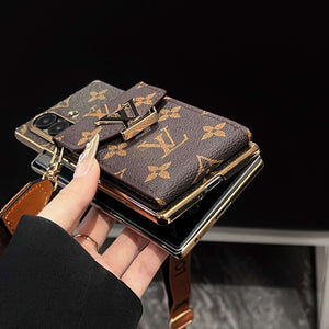 Luxury Monogram Samsung Galaxy Z Fold Series Case With Card Holder And Strap-CYLV085