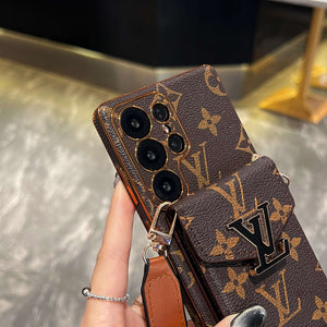 Leather Monogram Samsung Galaxy S Series Case With Card Holder And Strap-CYLV083