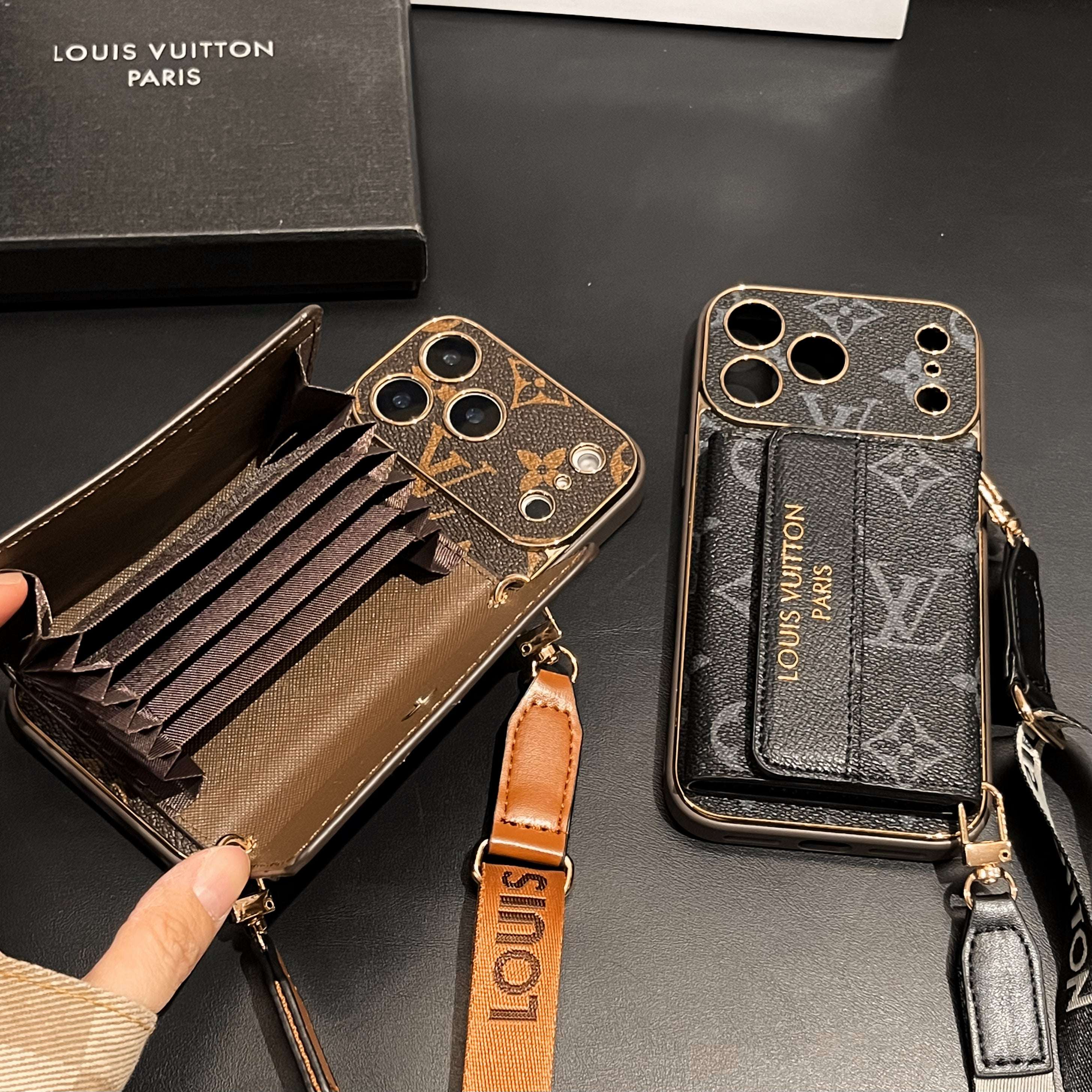 Classic Monogram iPhone Case With Card Holder And Strap For iPhone 17 Series-CYLV009