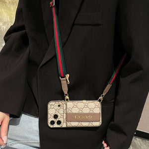 Refined GG iPhone Case With Wallet And Crossbody Strap For iPhone 17 Series-CYGG008