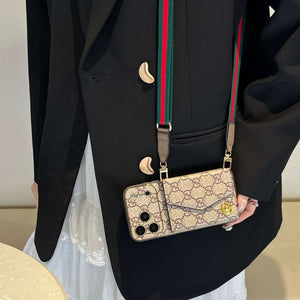 Premium GG iPhone Case With Wallet And Crossbody Strap For iPhone 17 Series-CYGG003