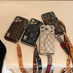 Premium GG iPhone Case With Wallet And Crossbody Strap For iPhone 17 Series-CYGG003