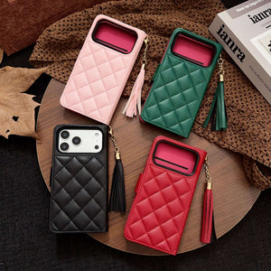 Luxury CC iPhone Case With Flip Wallet Black For iPhone 17 Series-CYCC010