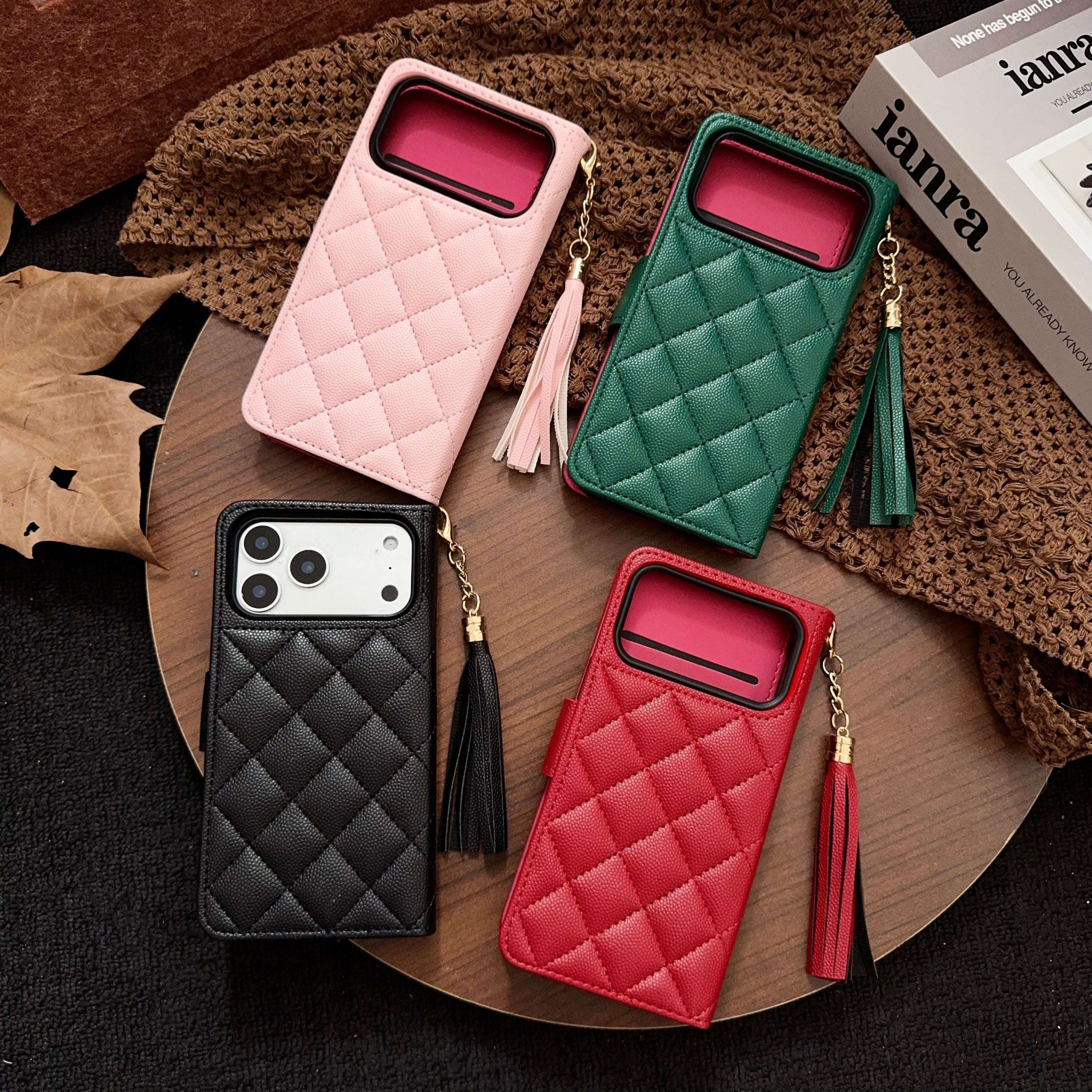 Luxury CC iPhone Case With Flip Wallet Black For iPhone 17 Series-CYCC010