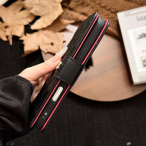 Luxury CC iPhone Case With Flip Wallet Black For iPhone 17 Series-CYCC010