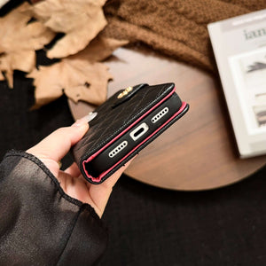 Luxury CC iPhone Case With Flip Wallet Black For iPhone 17 Series-CYCC010