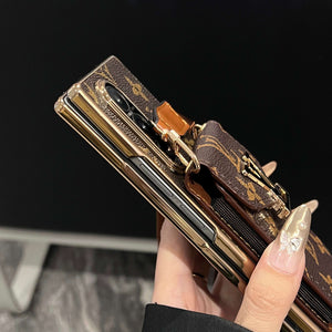 Luxury Monogram Samsung Galaxy Z Fold Series Case With Card Holder And Strap-CYLV085