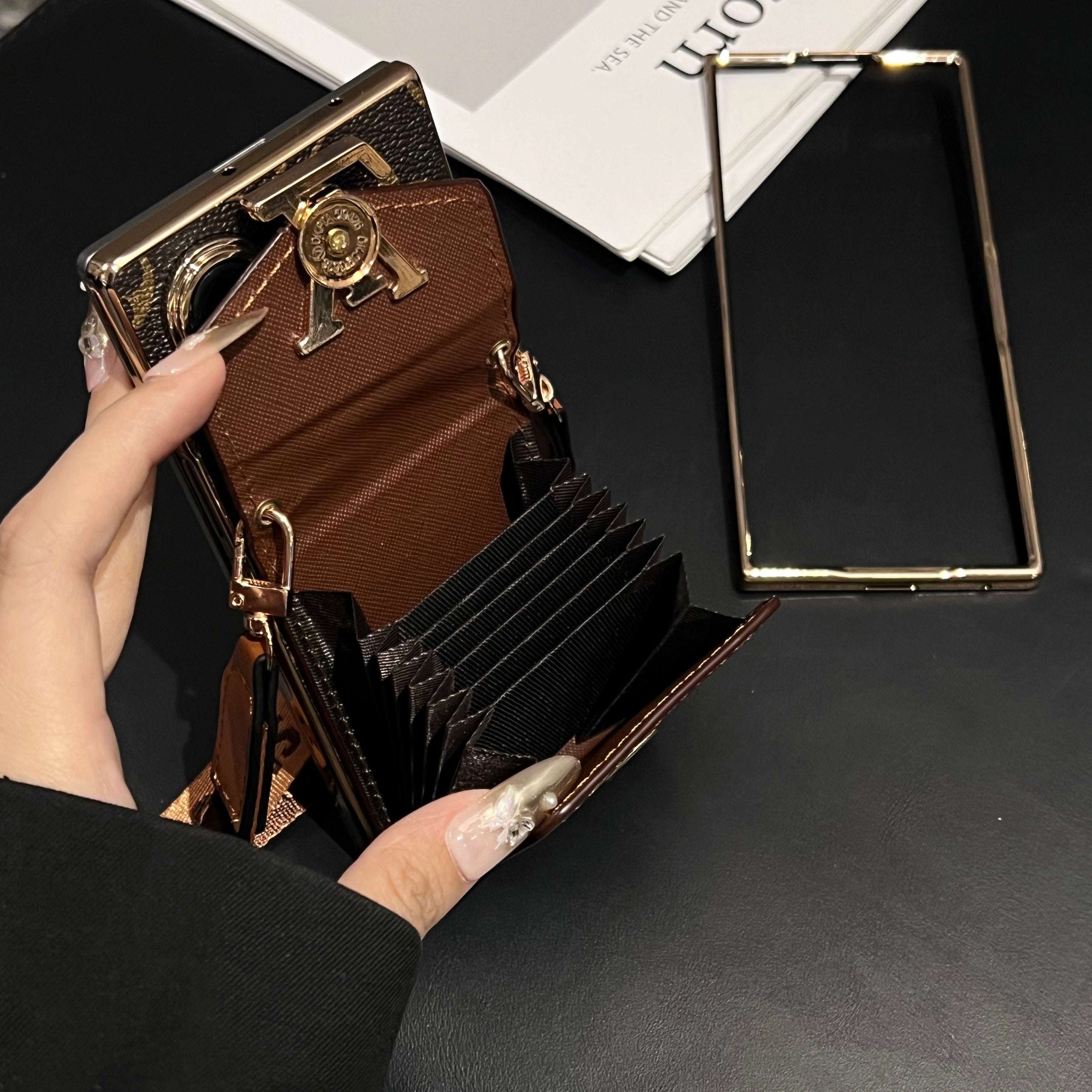 Luxury Monogram Samsung Galaxy Z Fold Series Case With Card Holder And Strap-CYLV085
