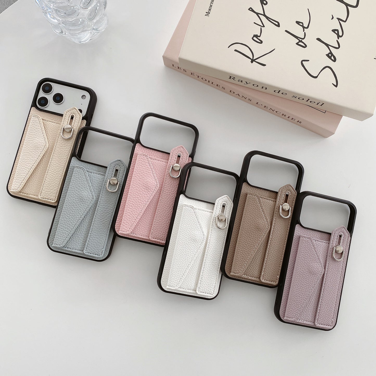 Leather iPhone Case with Wrist Strap and Card Holder Brown– BC25018