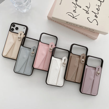 Leather iPhone Case with Wrist Strap and Card Holder Brown– BC25018