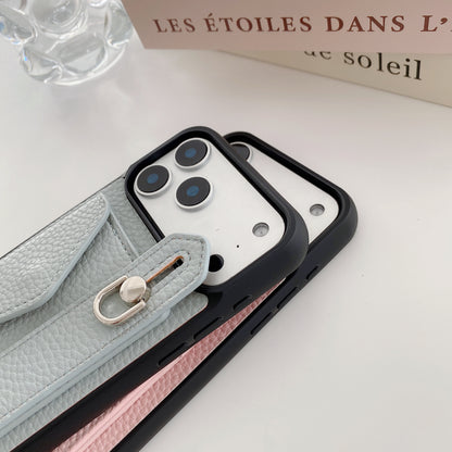 Leather iPhone Case with Wrist Strap and Card Holder Brown– BC25018