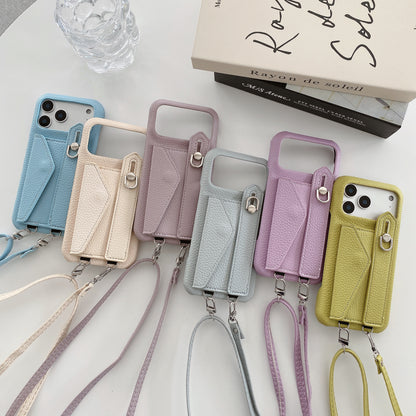 Leather iPhone Case with Card Holder And Strap Brown-BC25016