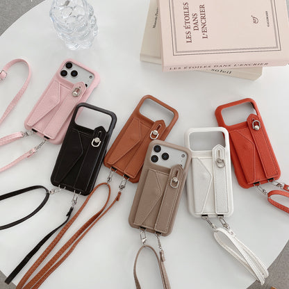 Leather iPhone Case with Card Holder And Strap Brown-BC25016