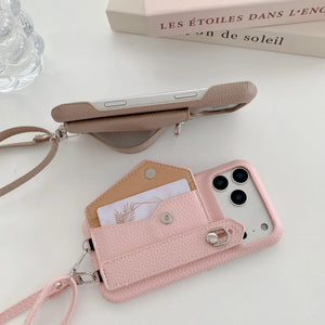 Leather iPhone Case with Card Holder And Strap Brown-BC25016 Burycase