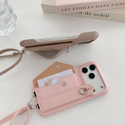 Leather iPhone Case with Card Holder And Strap Brown-BC25016