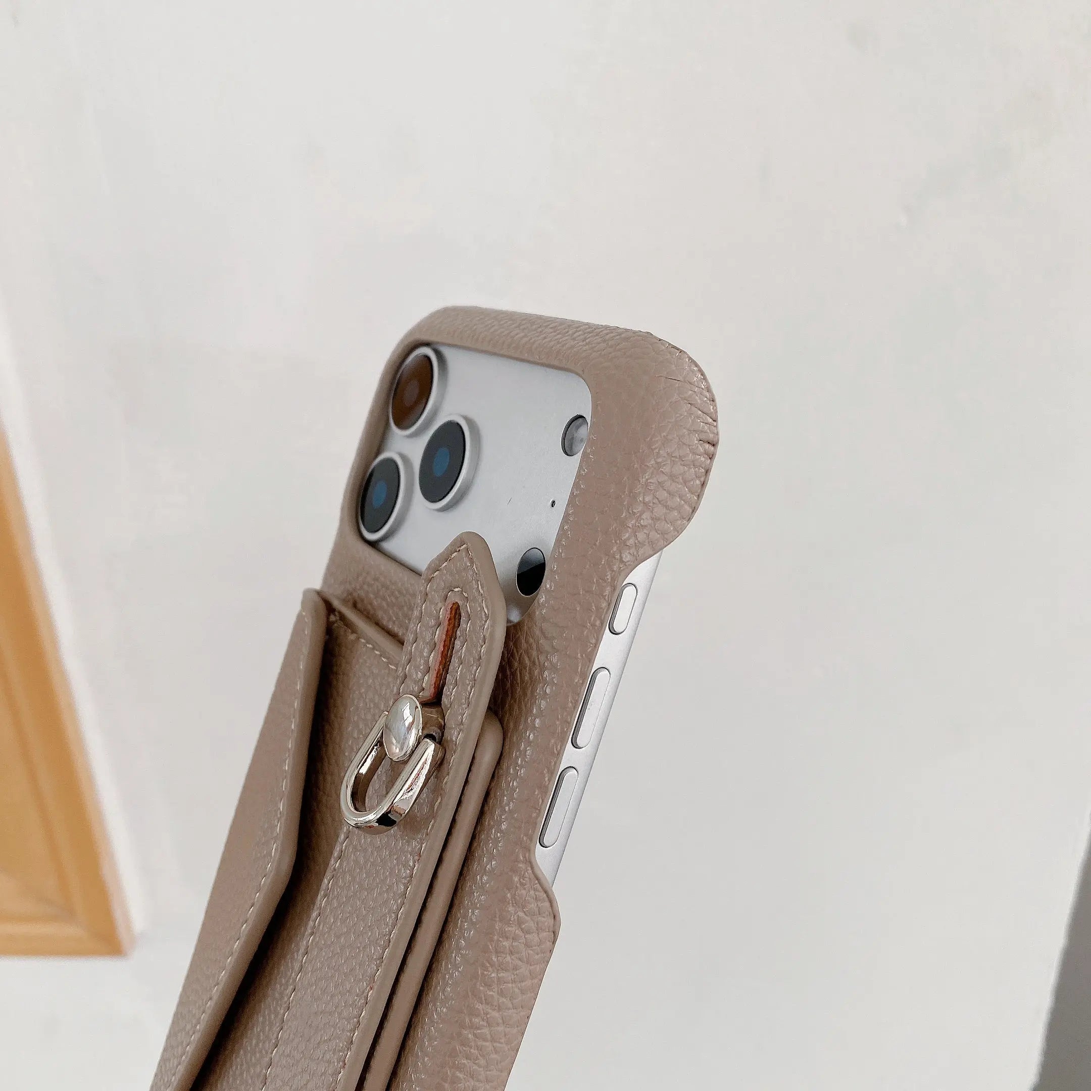 Leather iPhone Case with Card Holder And Strap Brown-BC25016 Burycase