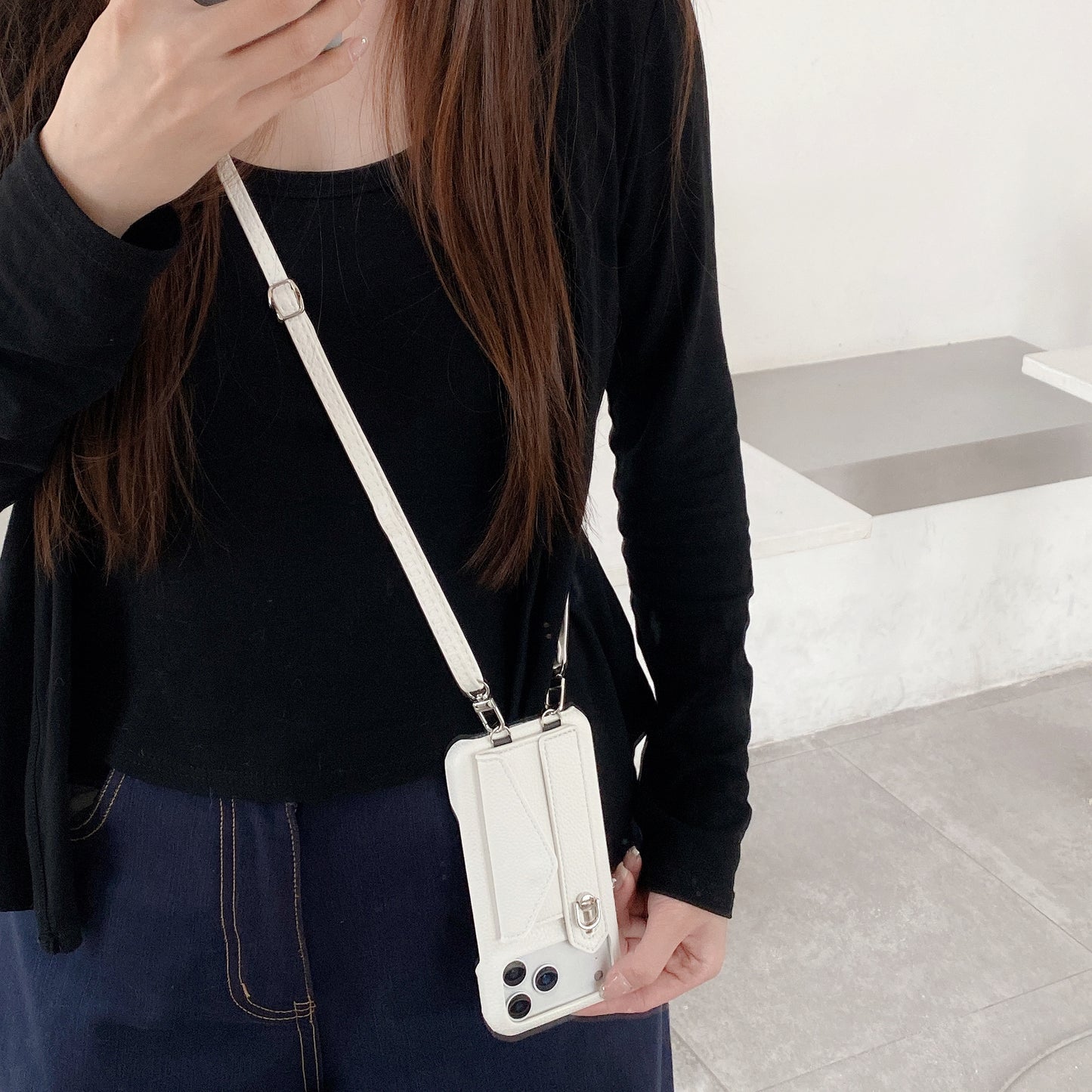 Leather iPhone Case with Card Holder And Strap Brown-BC25016