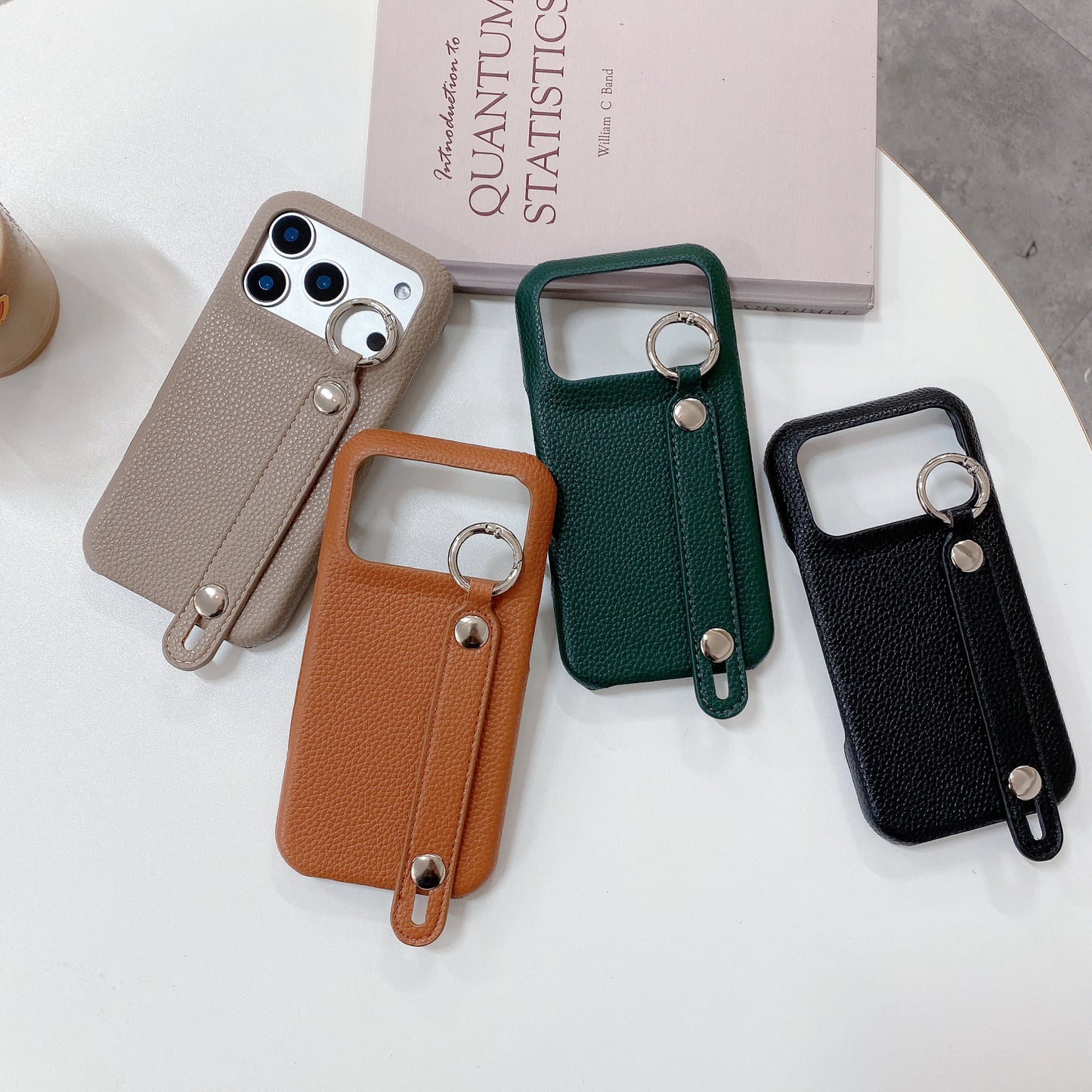 Leather iPhone Case with Wrist Strap And Holder Green-BC25015
