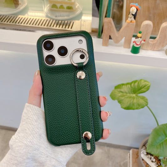 Leather iPhone Case with Wrist Strap And Holder Green-BC25015