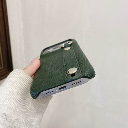Leather iPhone Case with Wrist Strap And Holder Green-BC25015
