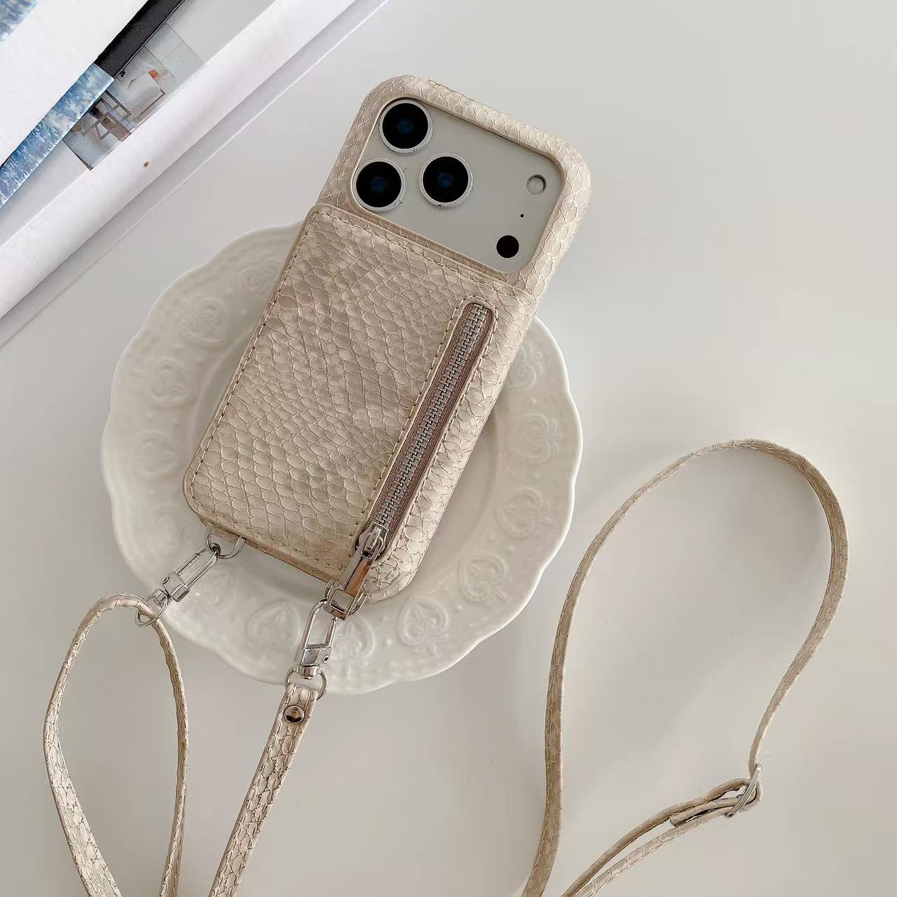 iPhone Case With Card Holder And Strap Brown-BC25024