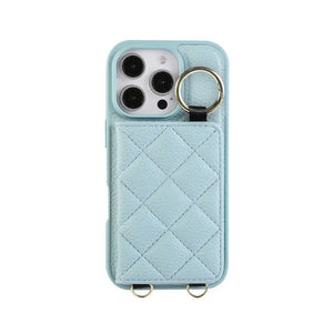 Leather iPhone Cases With Card Holder & Mirror And Strap Black-BC25033 Burycase