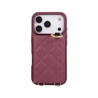 Leather iPhone Cases With Card Holder And Strap（With Mirror）Brown-BC25032