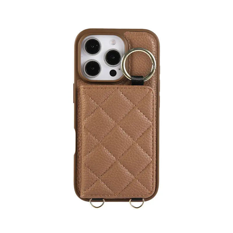 Leather iPhone Cases With Card Holder & Mirror And Strap Black-BC25033 Burycase