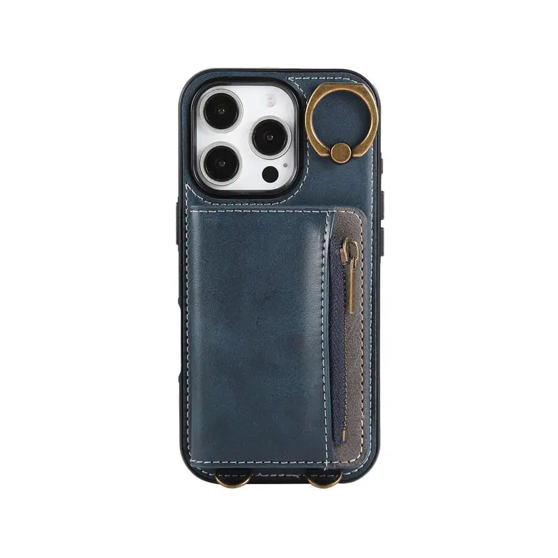 Leather iPhone Cases With Card Holder And  Wrist Strap Pink-BC25041 Burycase