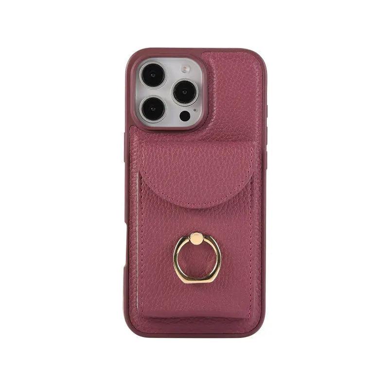Leather iPhone Cases With Card Holder And Strap（With Stand） White-BC25031 Burycase
