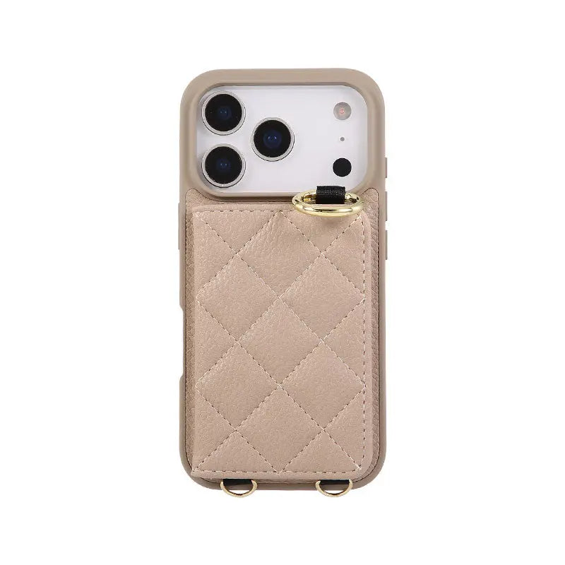 Leather iPhone Cases With Card Holder & Mirror And Strap Brown-BC25032 Burycase