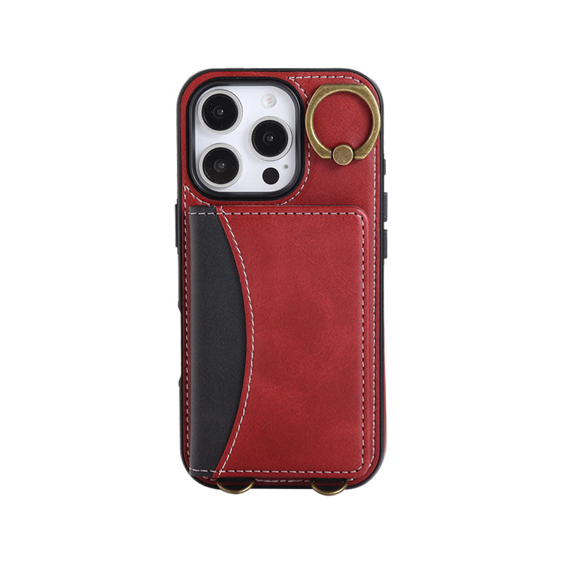 Leather iPhone Cases With Card Holder And  Wrist Strap Black-BC25044