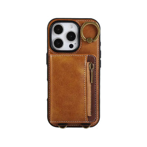 Leather iPhone Cases With Card Holder And  Wrist Strap Pink-BC25041 Burycase