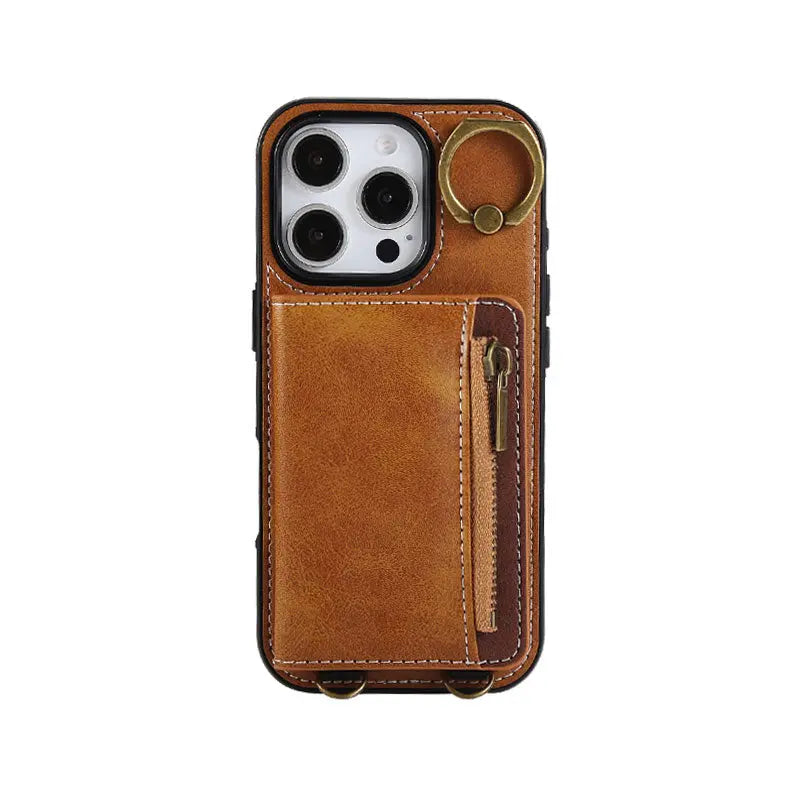 Leather iPhone Cases With Card Holder And  Wrist Strap Pink-BC25041 Burycase