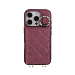 Leather iPhone Cases With Card Holder & Mirror And Strap Black-BC25033 Burycase