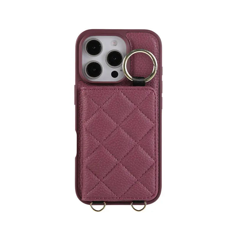 Leather iPhone Cases With Card Holder & Mirror And Strap Black-BC25033 Burycase
