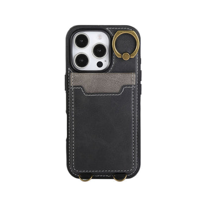 Leather iPhone Cases With Card Holder And  Wrist Strap Brown-BC25042