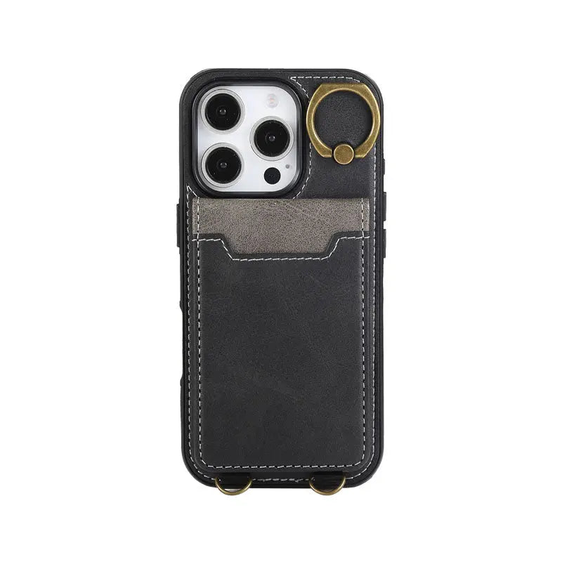 Leather iPhone Cases With Card Holder And  Wrist Strap Brown-BC25042 Burycase