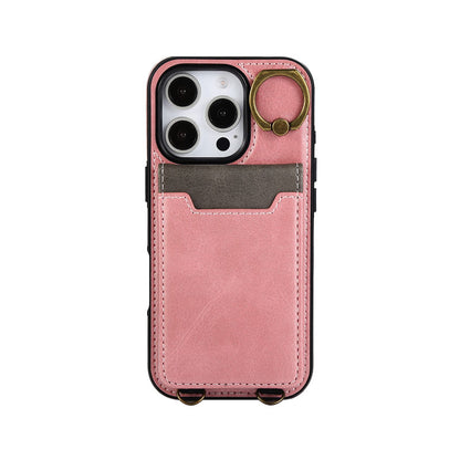 Leather iPhone Cases With Card Holder And  Wrist Strap Brown-BC25042