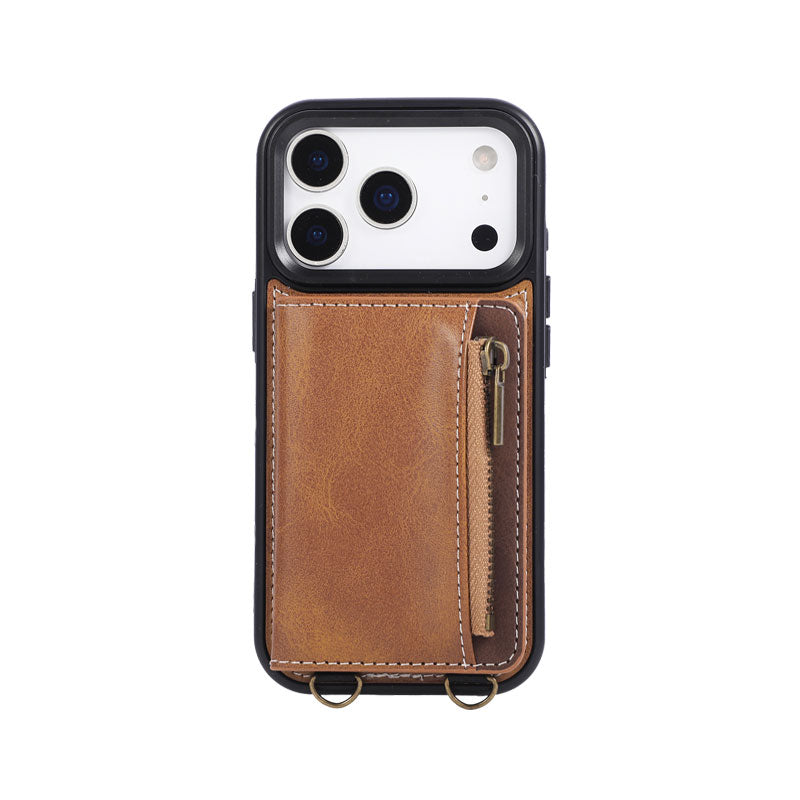 Leather iPhone Cases With Card Holder And  Wrist Strap Green-BC25040