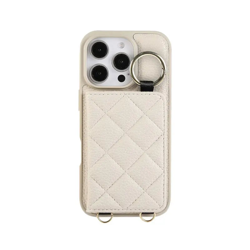 Leather iPhone Cases With Card Holder & Mirror And Strap Black-BC25033 Burycase