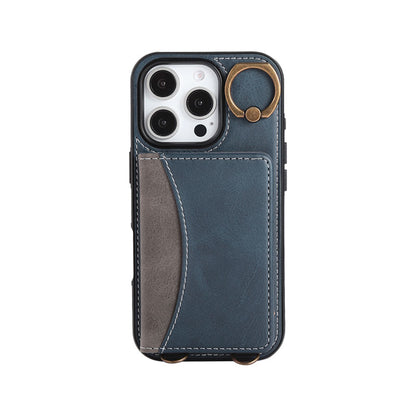 Leather iPhone Cases With Card Holder And  Wrist Strap Black-BC25044