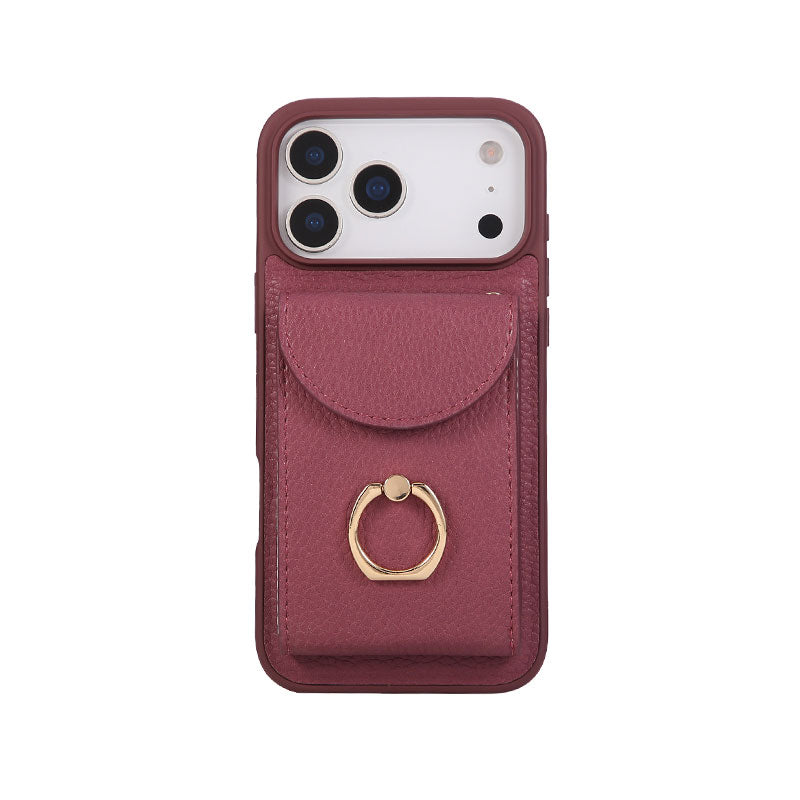 Leather iPhone Cases With Card Holder And Strap（With Stand）Brown-BC25030