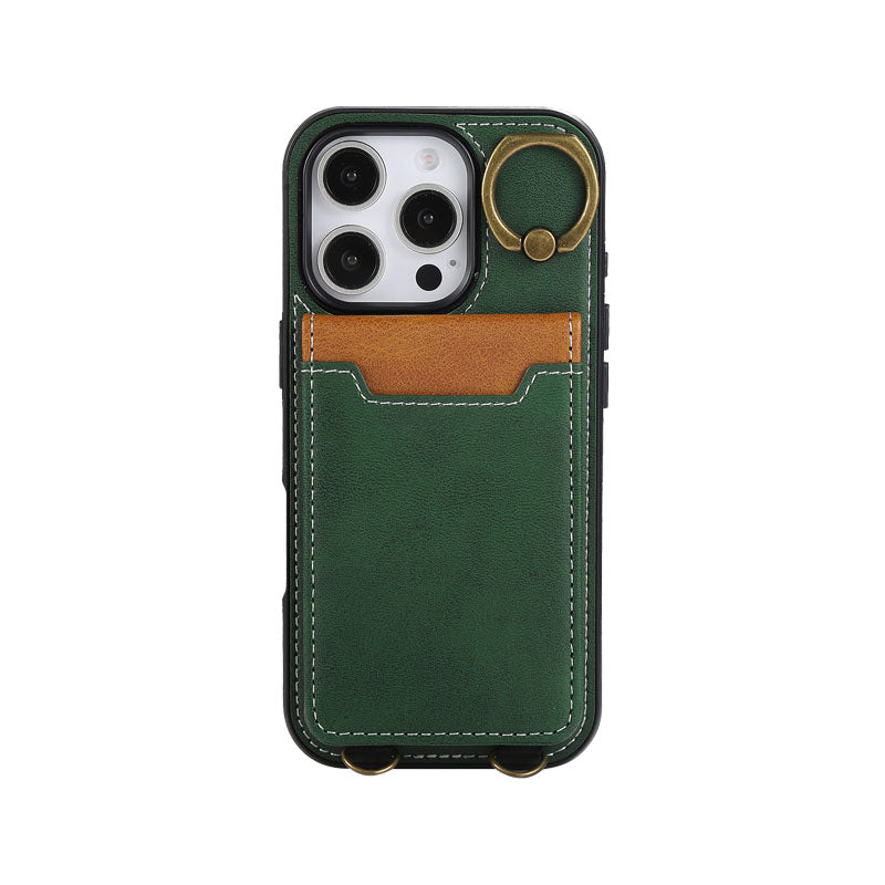 Leather iPhone Cases With Card Holder And  Wrist Strap Brown-BC25042
